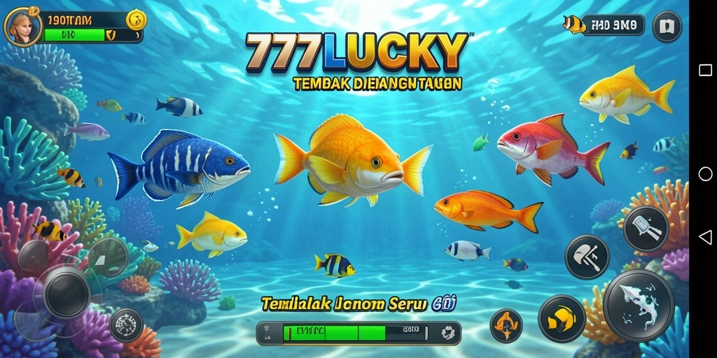 Tampilan gameplay 777LUCKY dengan aksi menembak ikan.