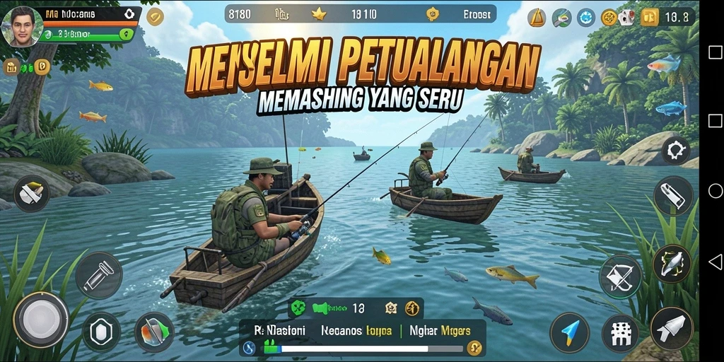 Screenshot gameplay 8180 menunjukkan aksi menangkap ikan yang seru.