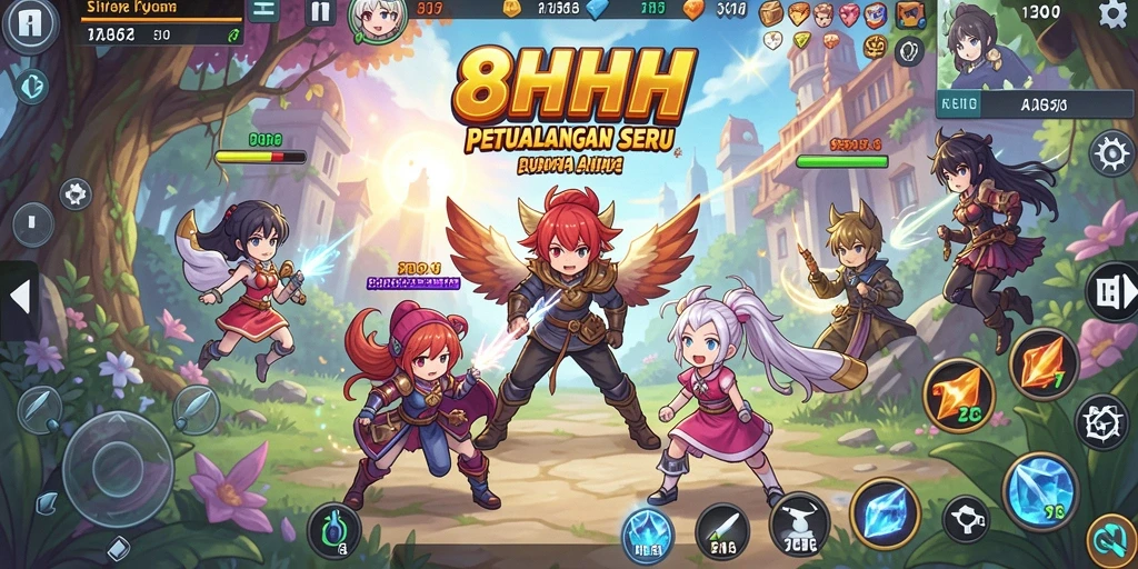 Screenshot utama dari gameplay 8HHH yang menampilkan aksi seru karakter Anime.
