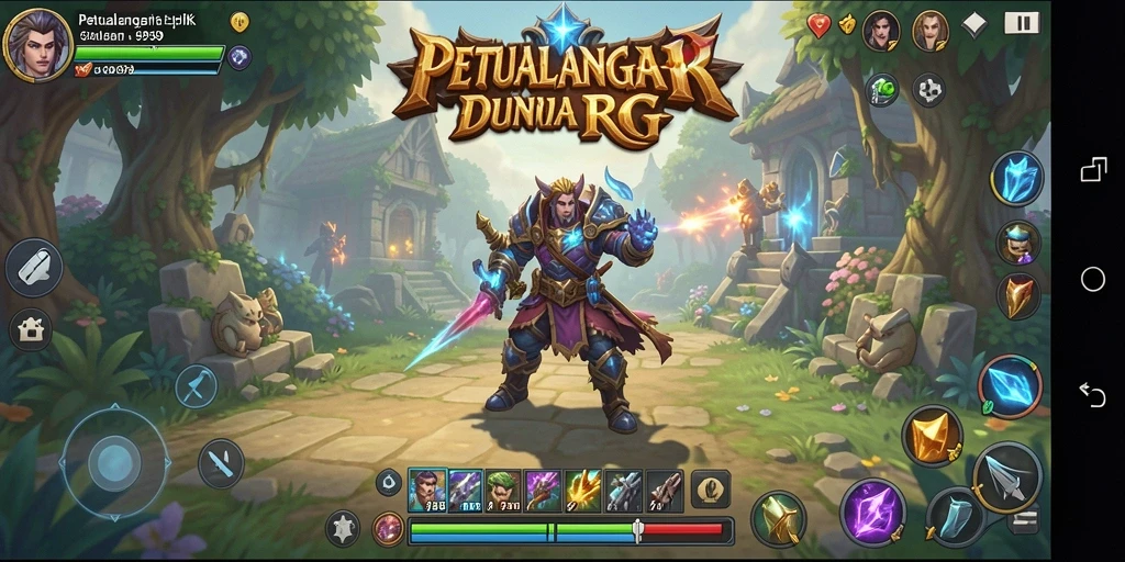 Screenshot menampilkan pertarungan epik dan karakter RPG yang menarik.