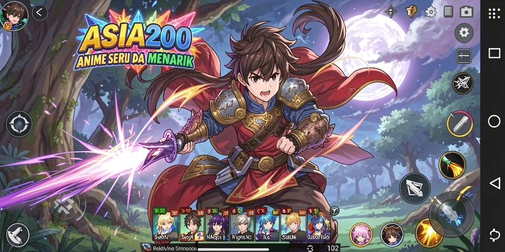 Tangkapan layar utama ASIA200 menampilkan pertarungan seru antara karakter anime.