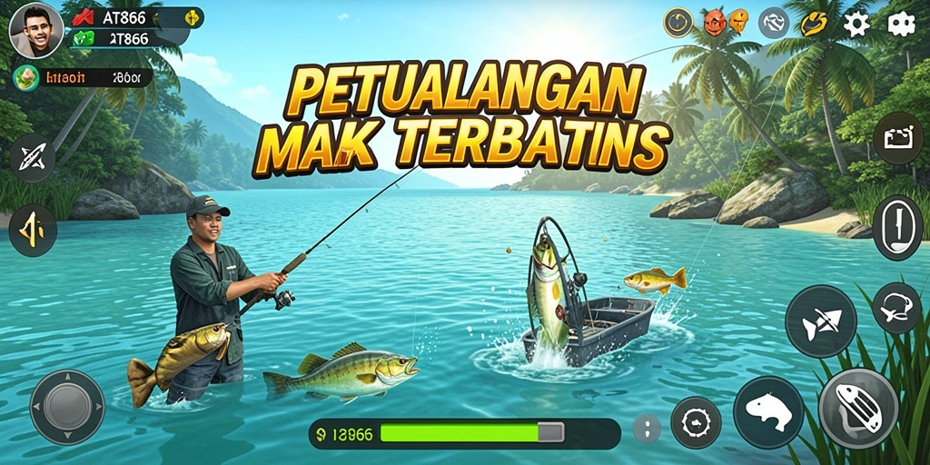 Tangkapan ikan besar dengan mekanisme permainan realistis.