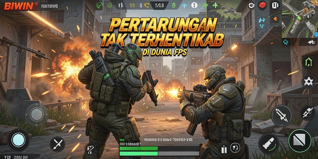 Screenshot utama BIWIN menampilkan aksi menegangkan dalam gameplay FPS.