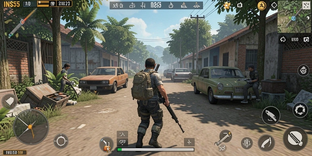Tangkapan layar gameplay INS55 yang menunjukkan interaksi karakter.