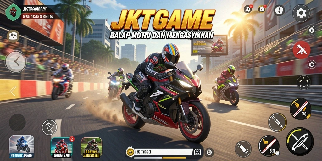Tampilan gameplay balap motor yang mendebarkan dan seru di JKTGAME.