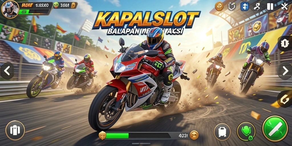 Tampilan gameplay KAPALSLOT yang mendebarkan saat balapan motor.