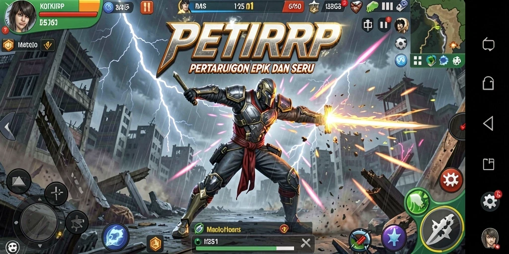 Tampilan gameplay mendebarkan di PETIRRP dengan karakter bertarung di arena.