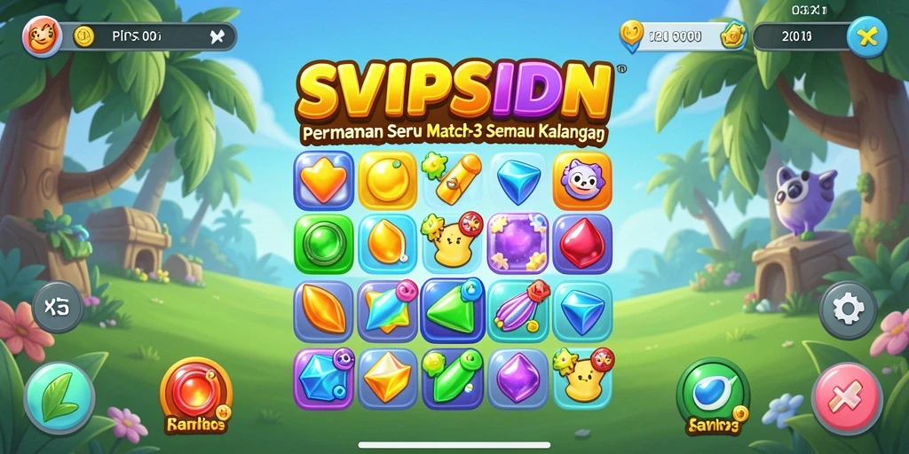 Tampilan gameplay seru SVIPSIDN dengan kombinasi warna-warni match-3.