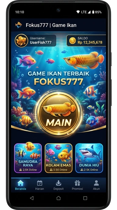 Tampilan utama aplikasi fokus777 dengan beragam pilihan.